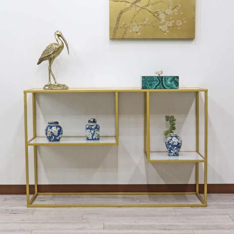 コンソールテーブル アイアン 大理石 ホワイト ディスプレイスタンド 棚付き