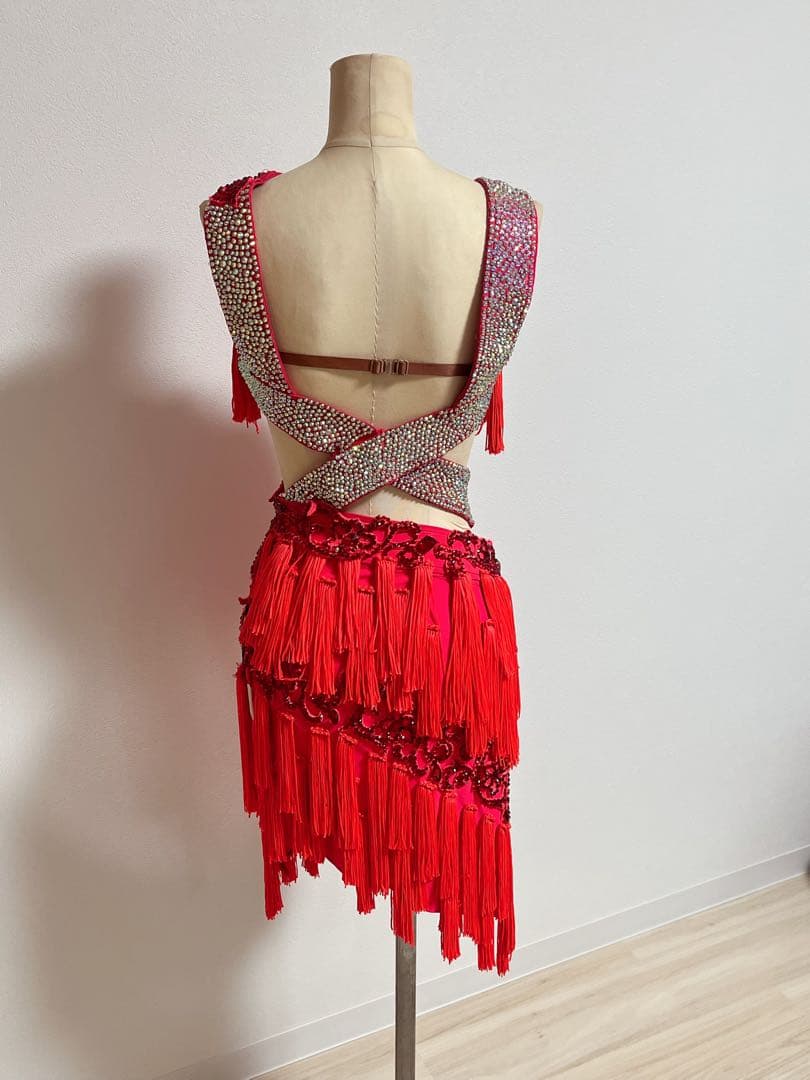 私の誕生日お値引き⭐️赤いフリンジ　ラテンドレス