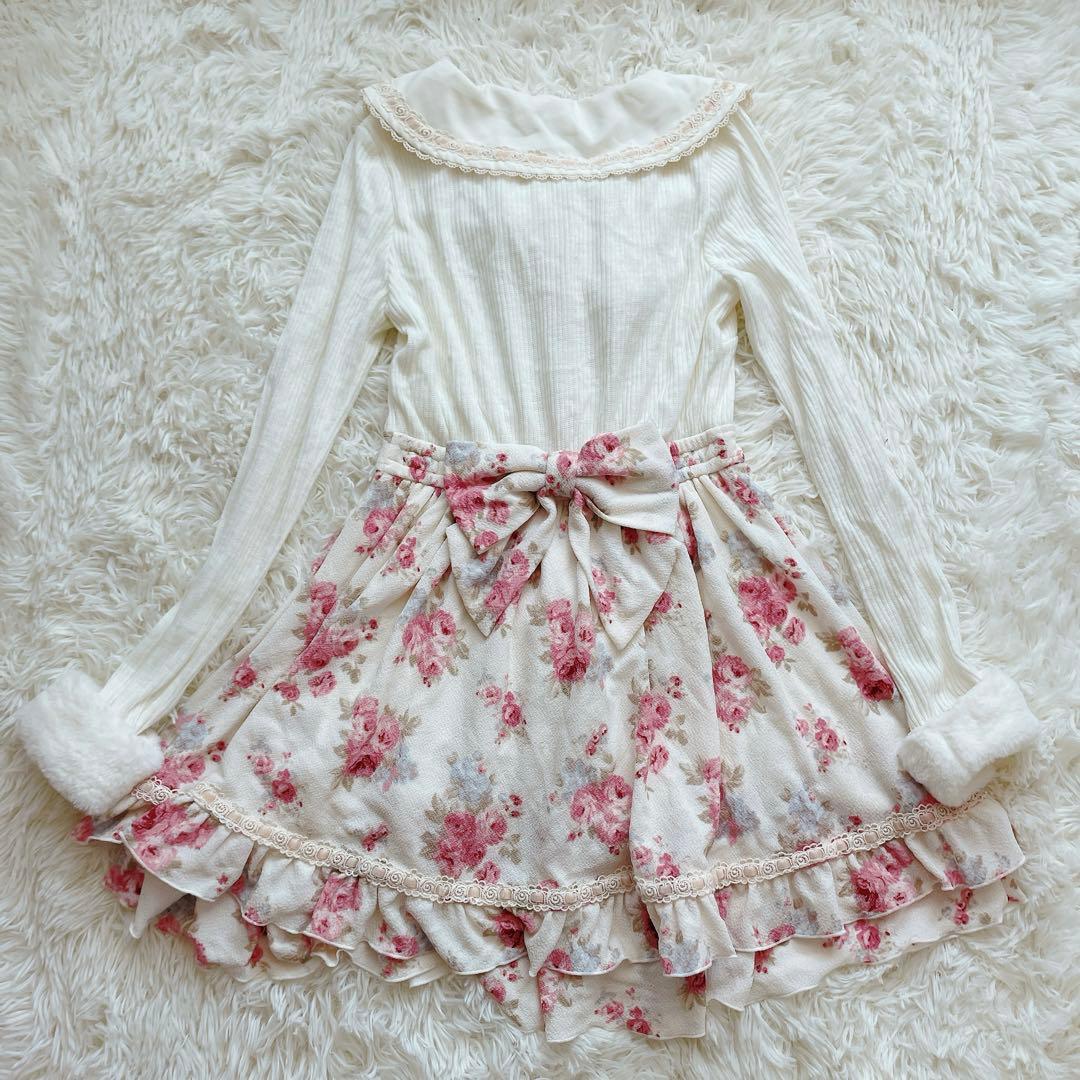 【最終価格】リズリサ　ワンピース　長袖　ファー　花柄　当時物　平成ギャル