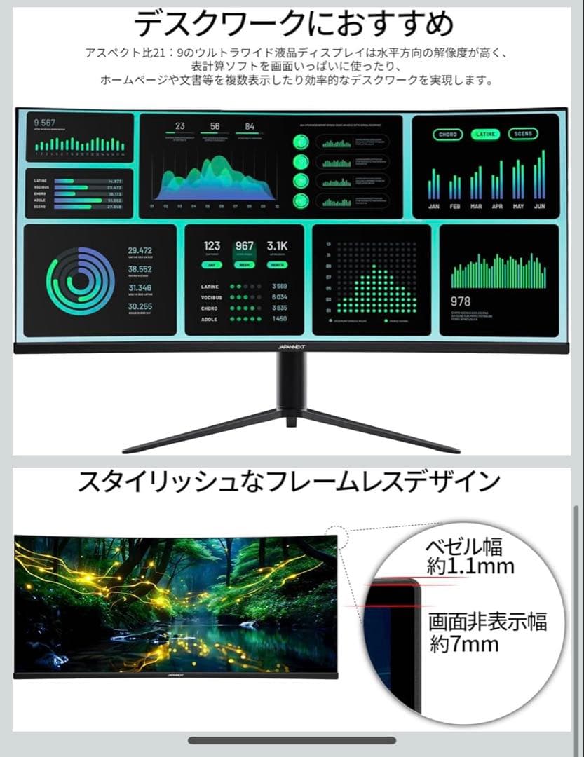 レミンフイ様半年位使用期間JAPANNEXT34インチ曲面IPSパネルUWQHD