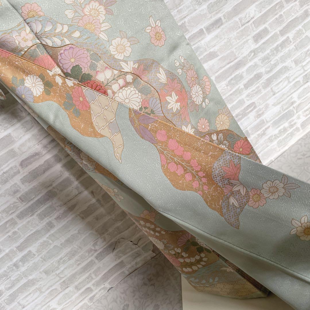 訪問着　フルセット　辻ヶ花　桜のような辻ヶ花　金駒刺繍　綸子　半衿　着物　Q5