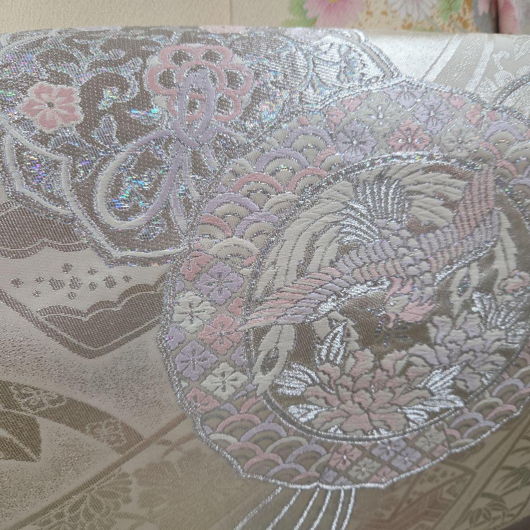 訪問着 クリーム系4点フルセット、着物、袋帯、帯締め、帯揚げ