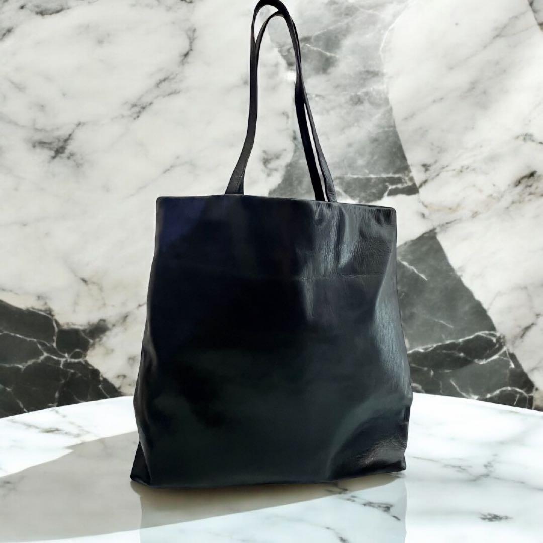 トートバッグ トート シンプル 本革 手作り クラフト 男女兼用　ブラック　一点