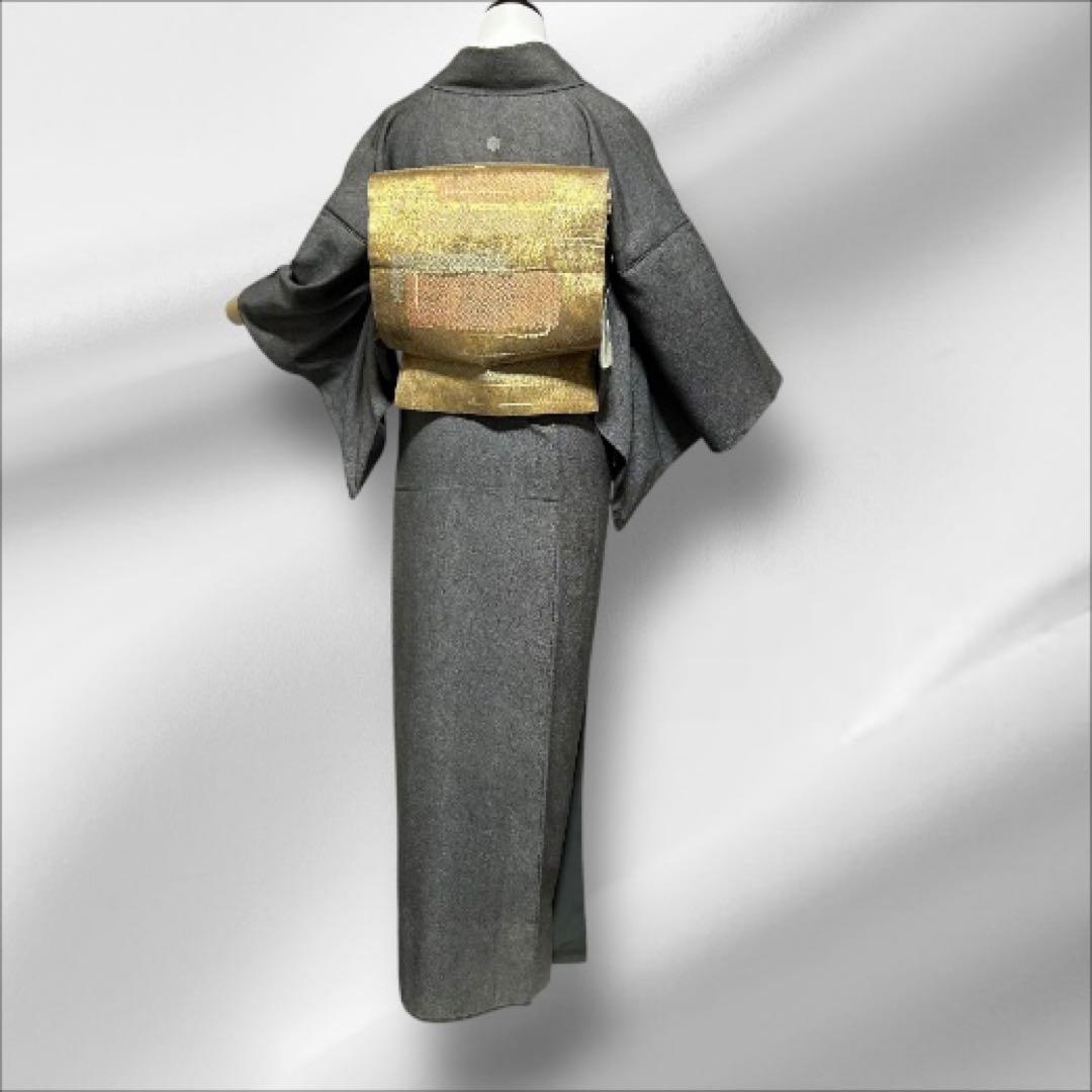 美品　袷　正絹　紋付　縮緬　鮫小紋　江戸小紋　フルセット　西陣唐織金箔袋帯