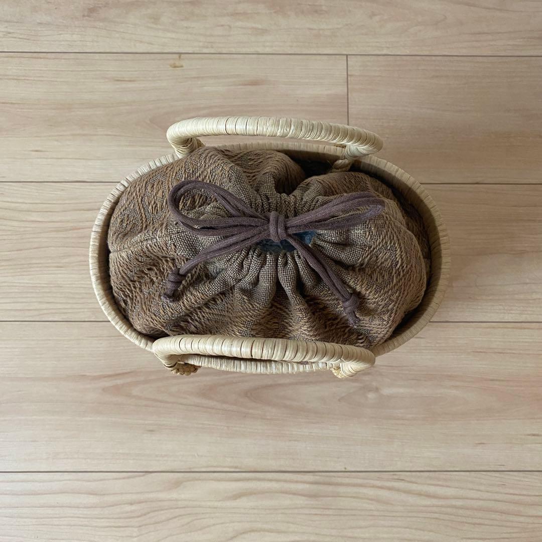 竹細工　手提げ籠　刺子の内布つき