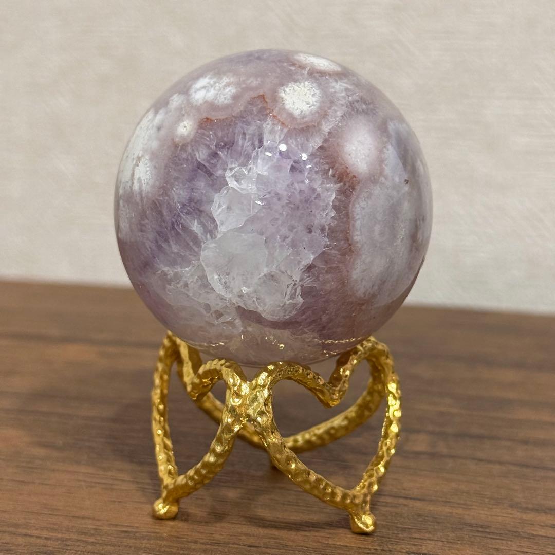 ピンクアメジストフラワーアゲート　淡ピンクパープル　スフィア　59mmブラジル産