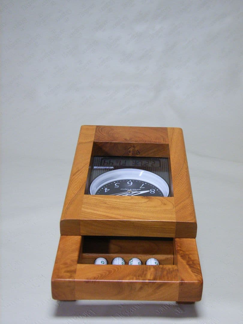 S009総欅板材ハンドル付き斜め型電波目覚まし時計（カシオTQT−351NJ使用