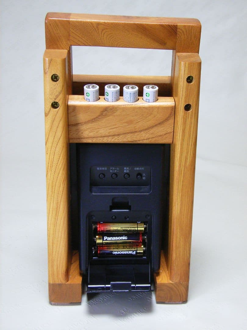 S009総欅板材ハンドル付き斜め型電波目覚まし時計（カシオTQT−351NJ使用