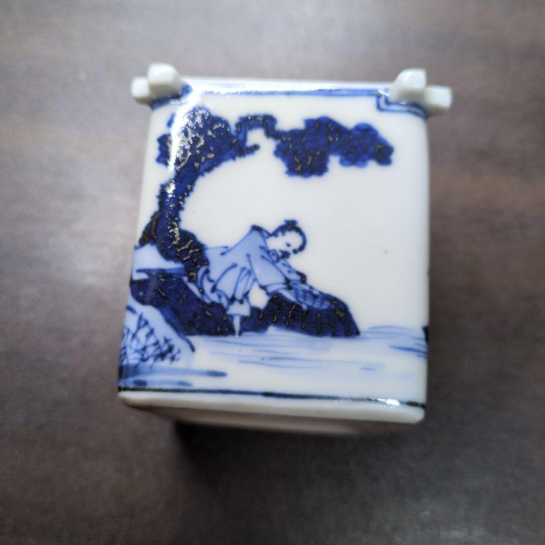 川瀬竹春 作 染付 山水漁夫文 茶巾筒＆在銘 染付 花鳥文 箸立 2点セット