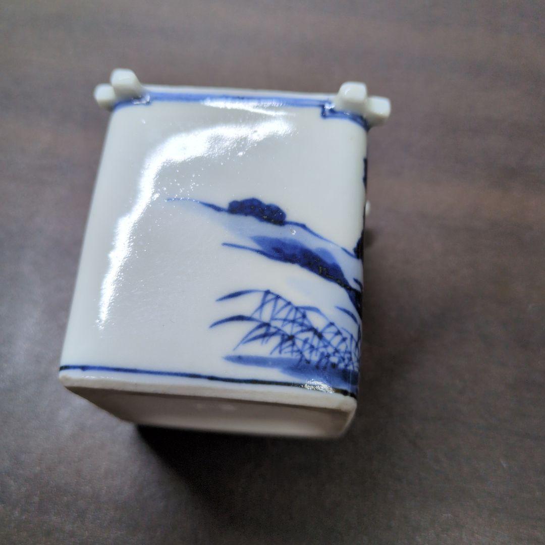 川瀬竹春 作 染付 山水漁夫文 茶巾筒＆在銘 染付 花鳥文 箸立 2点セット