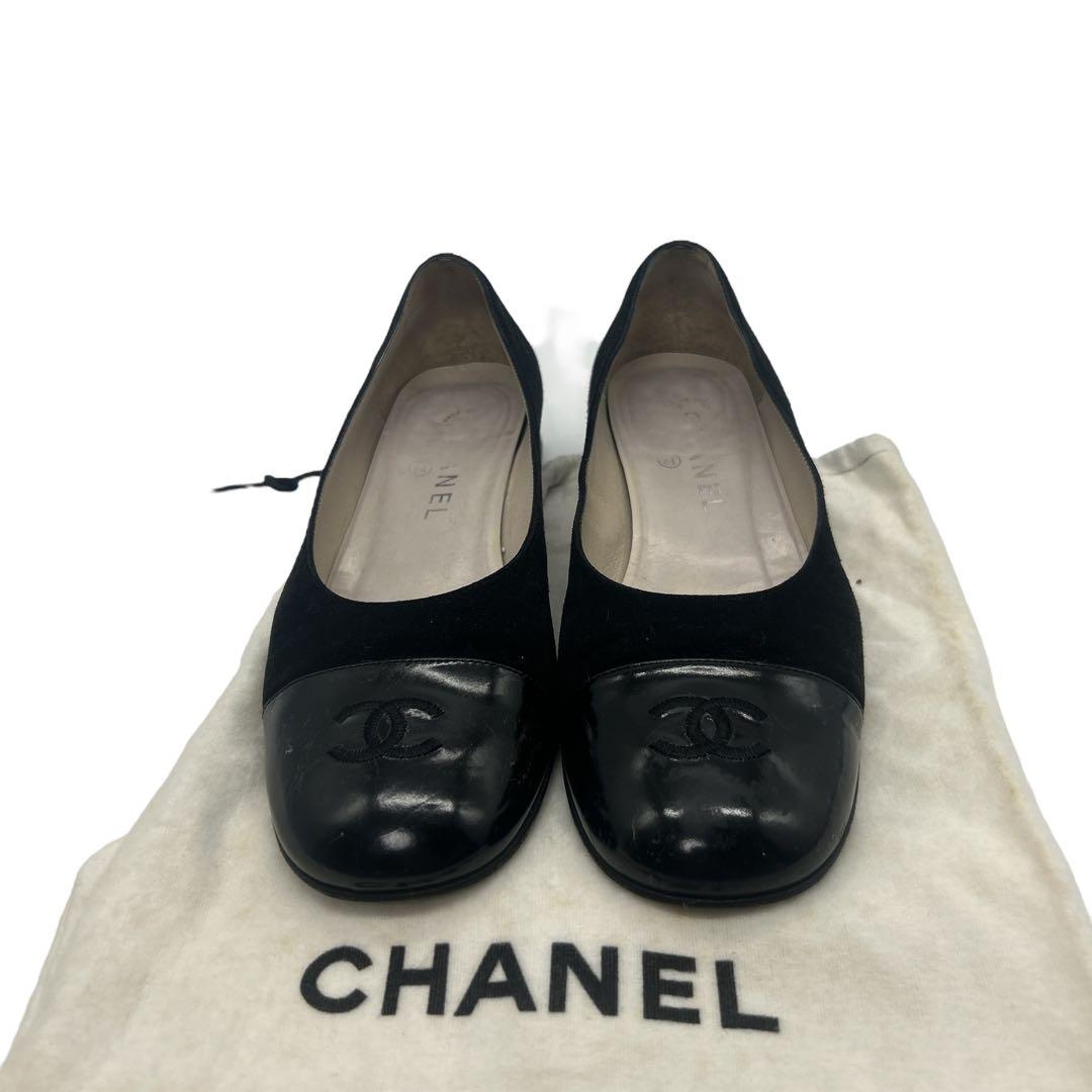 シャネル ココマーク フラットシューズ 36.5 ブラック パテント×スエード