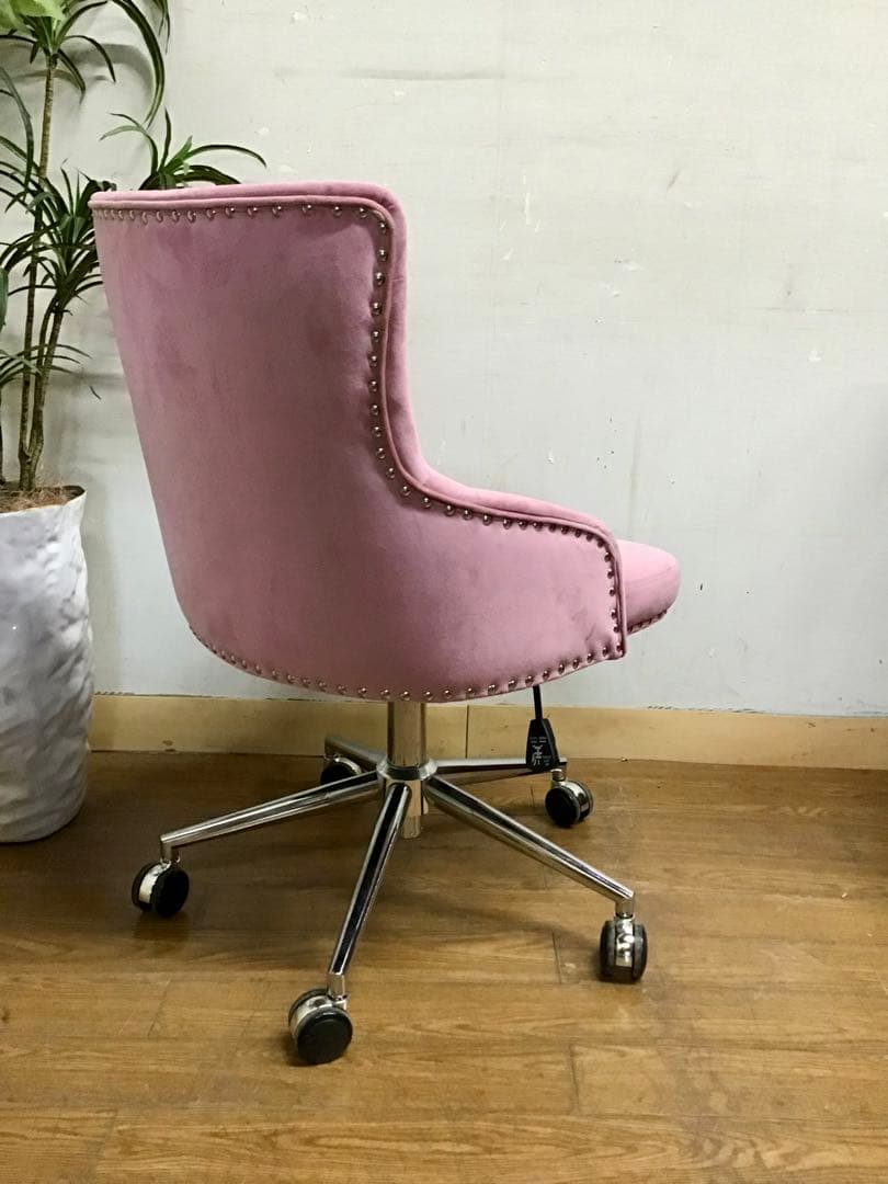 管249☆デスクチェア☆ベルベット☆オフィス回転チェア☆ 昇降チェア☆クロム脚