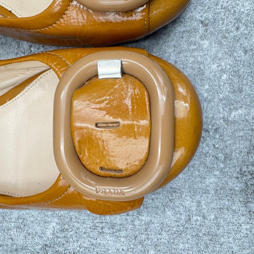 靴 Prada Buckle Flat Pumps Leather 23cm