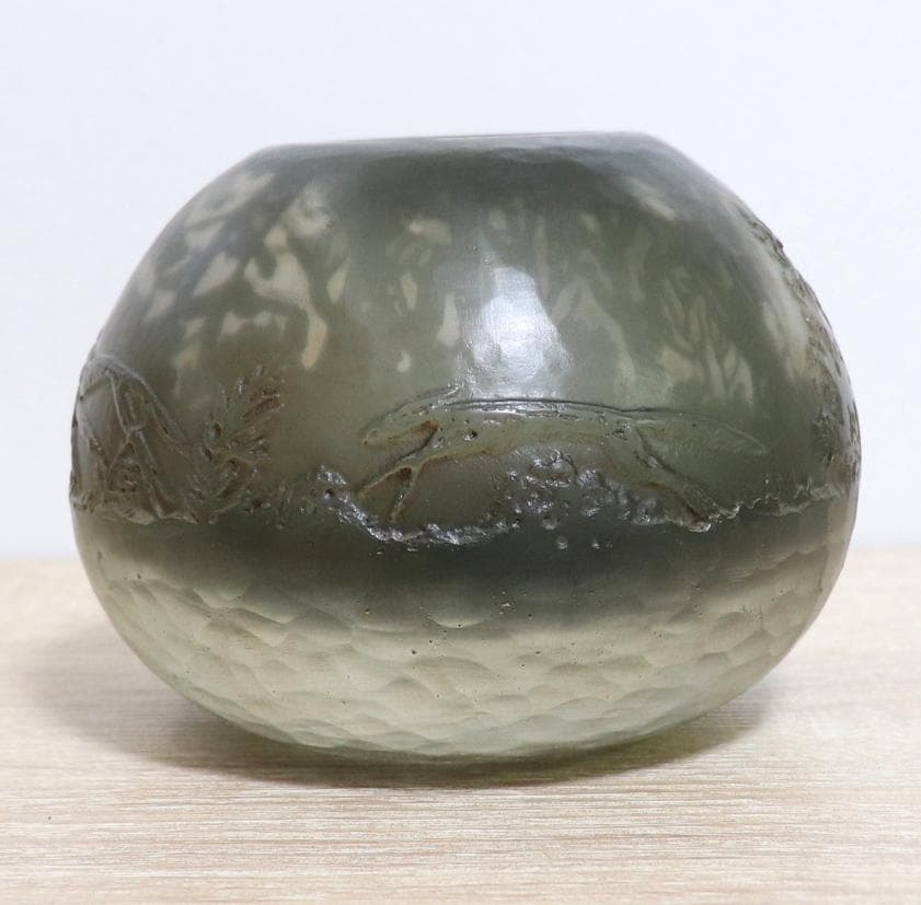 ドーム・ナンシー 1903年 動物の群れ 風景 花瓶 円形 壺 アンティーク