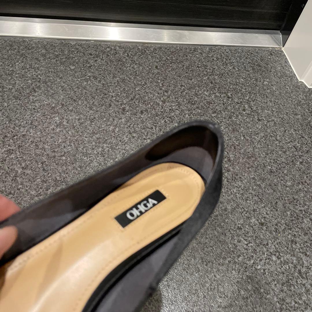 OHGA♡ビジュー付き黒サテンフラットシューズ♡