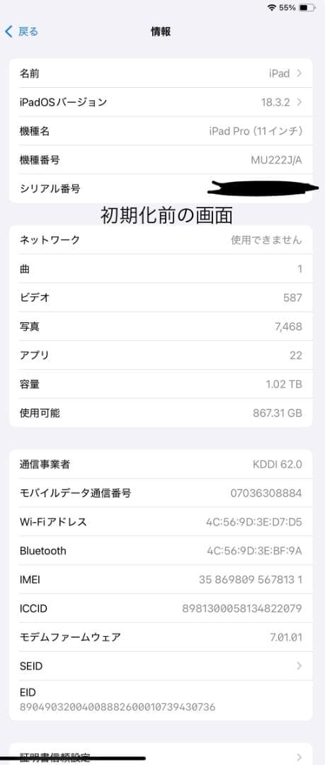 iPad Pro 11インチ 1TB シルバー MU222J/A セルラー