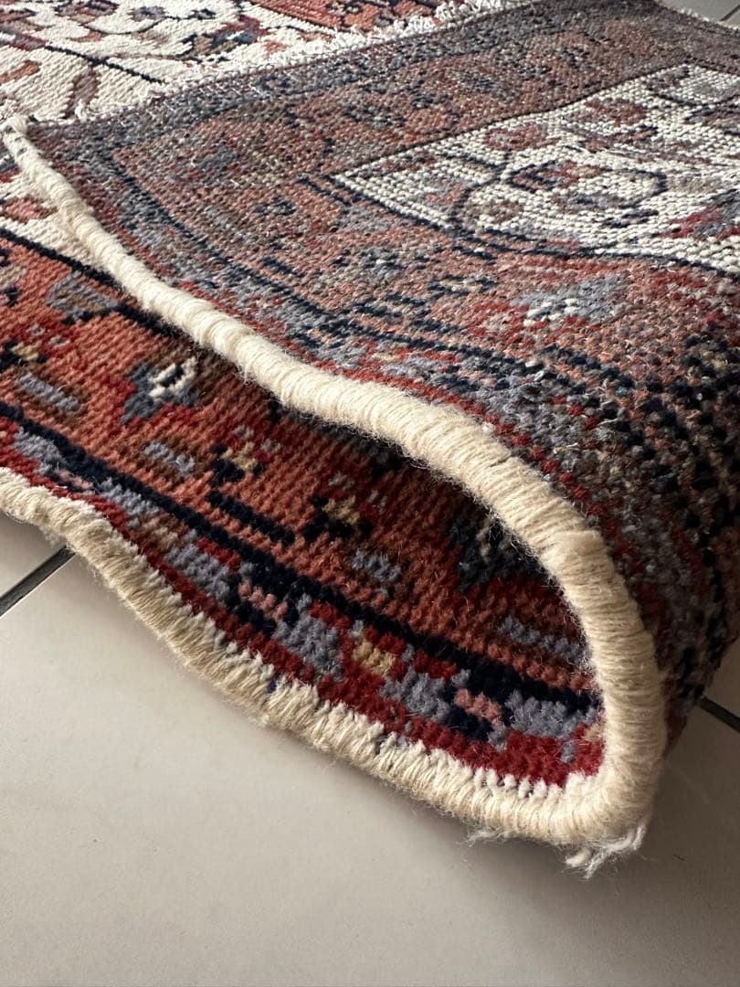 132×65 ヴィンテージラグ　二重織り　手織ラグ