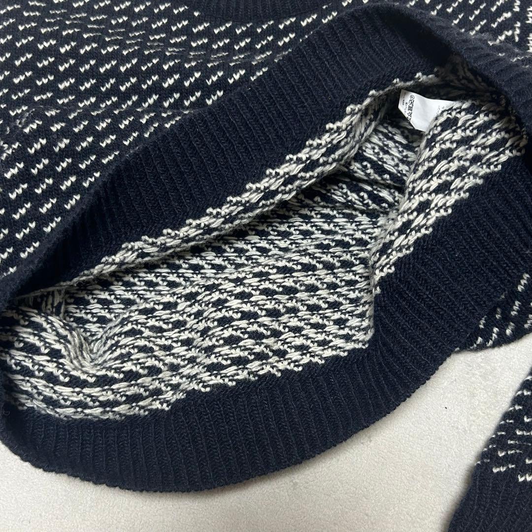 【美品　ノルウェー製】L.L.BEAN バーズアイ　ニット　ネイビー　Lサイズ