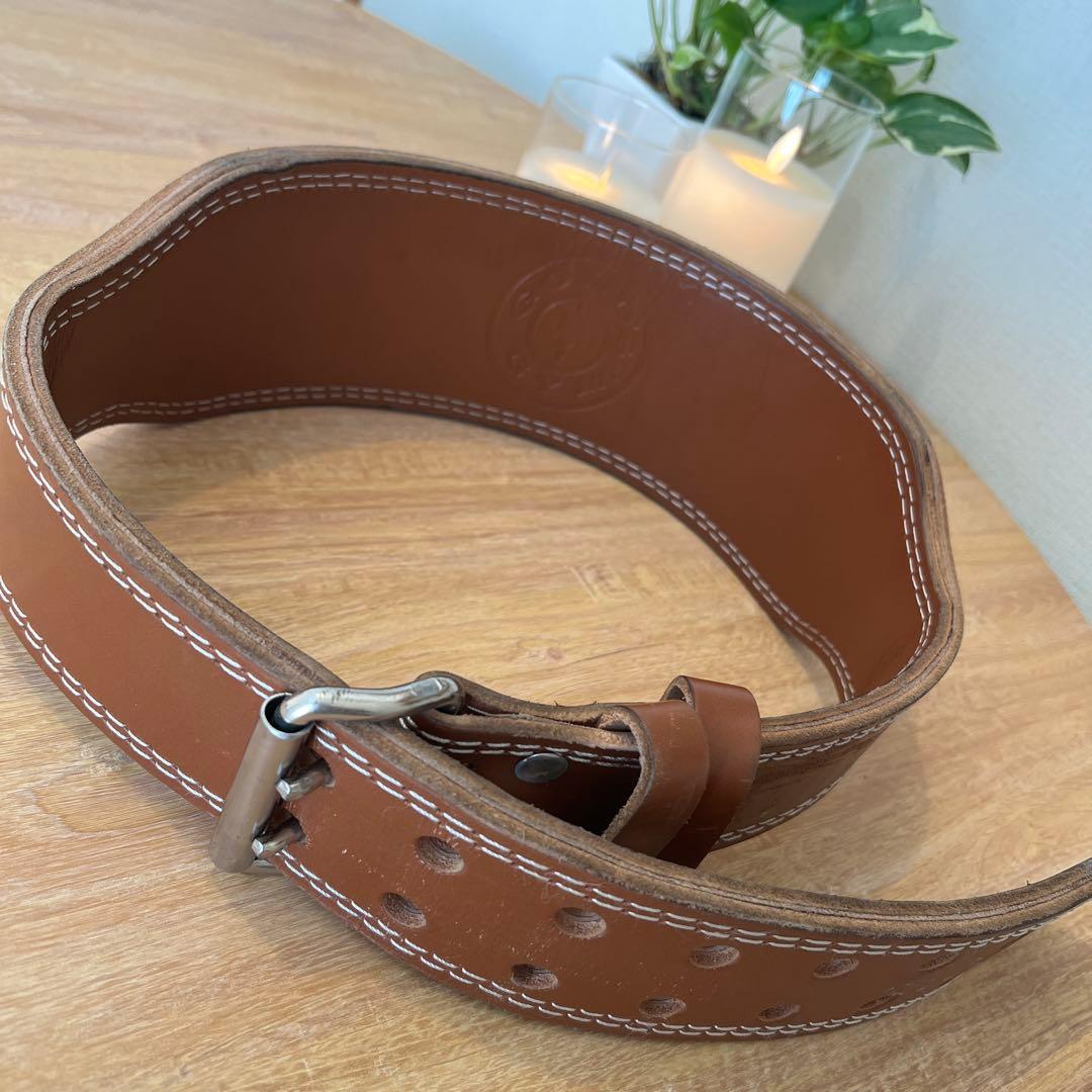 ゴールドジム正規品　レザー トレーニング パワーベルト ブラウン　L