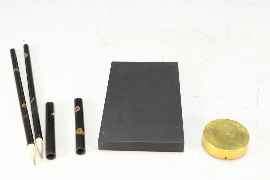 京塗 名門 平安 美濃屋 みの屋 蓬莱蒔絵 硯箱 筆 揃未使用(K-XA880)