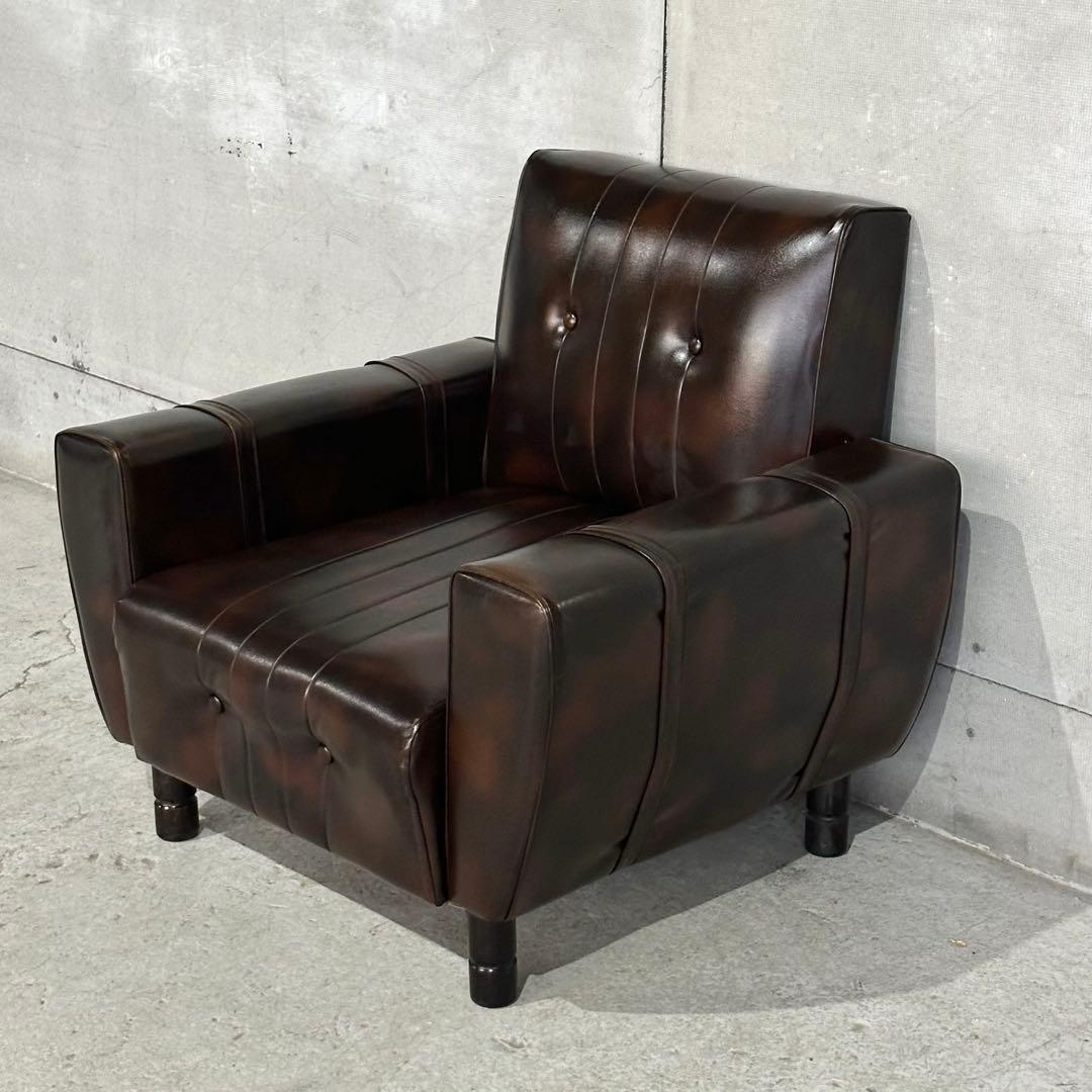 ✦1960年〜1970年✦昭和レトロソファ ヴィンテージ 一人掛け ブラウン合皮