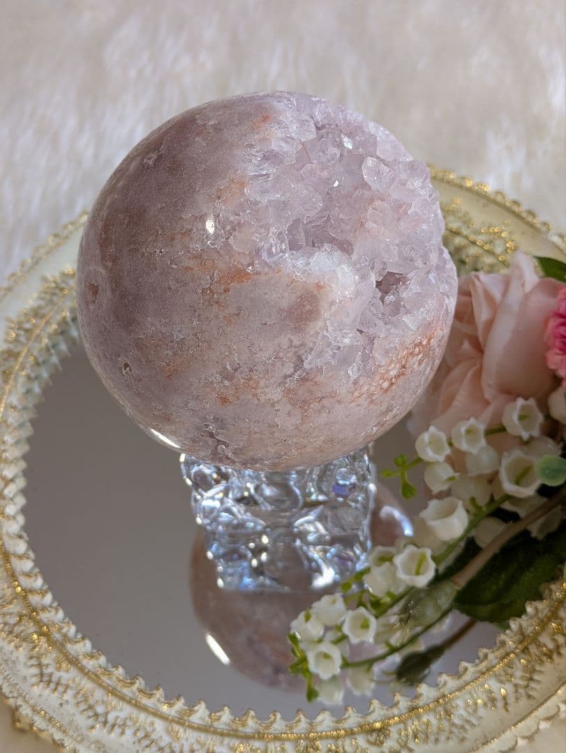 ☆ピンクアメジスト　アゲート☆　 花　スフィア　オールカット　大玉　9.5cm
