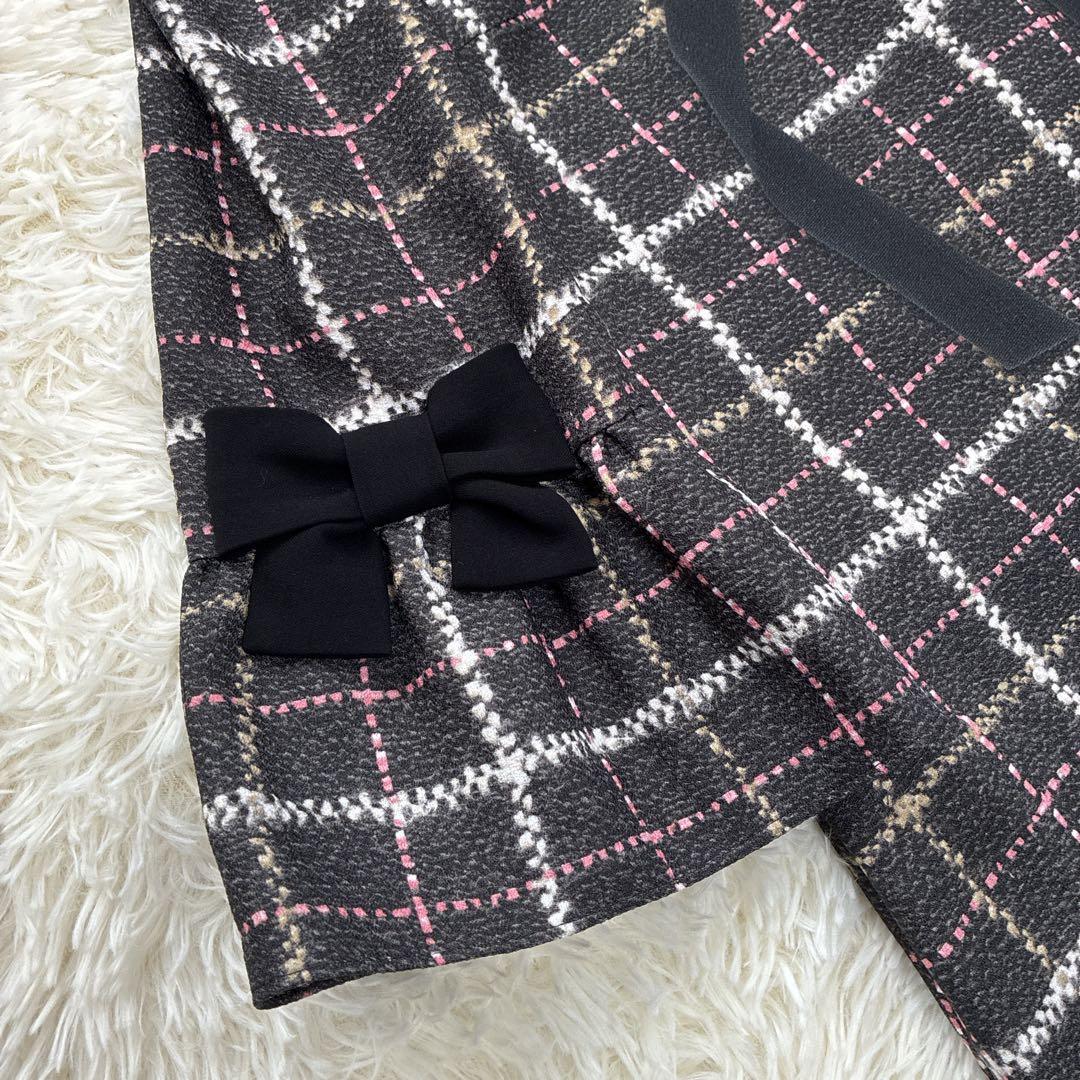 美品★M'S GRACY ツイードライクプリントワンピース リボン 大きいサイズ