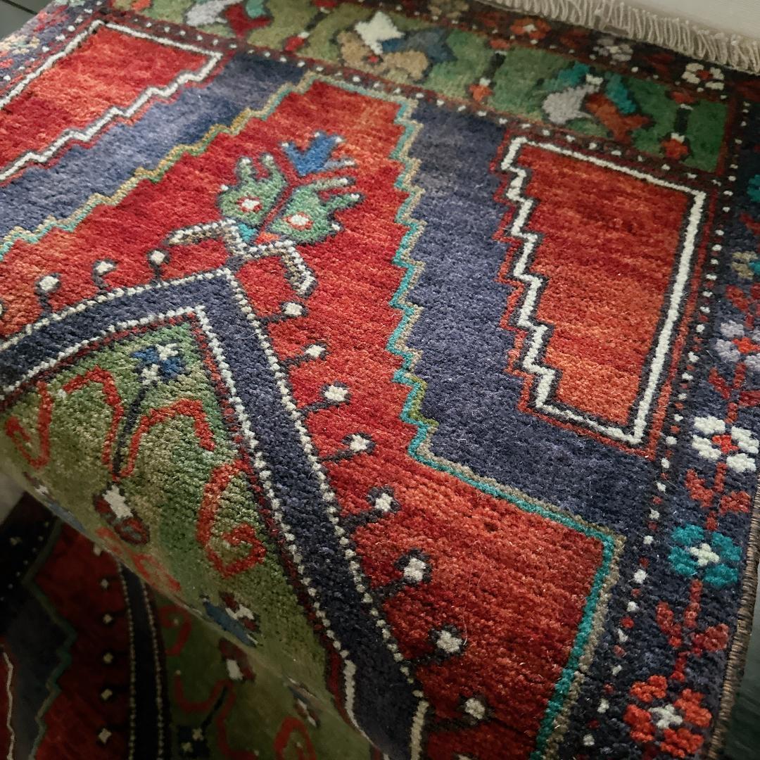 トルコ ヴィンテージラグ 984 スモール オレンジ ブラウン ネイビー ブルー