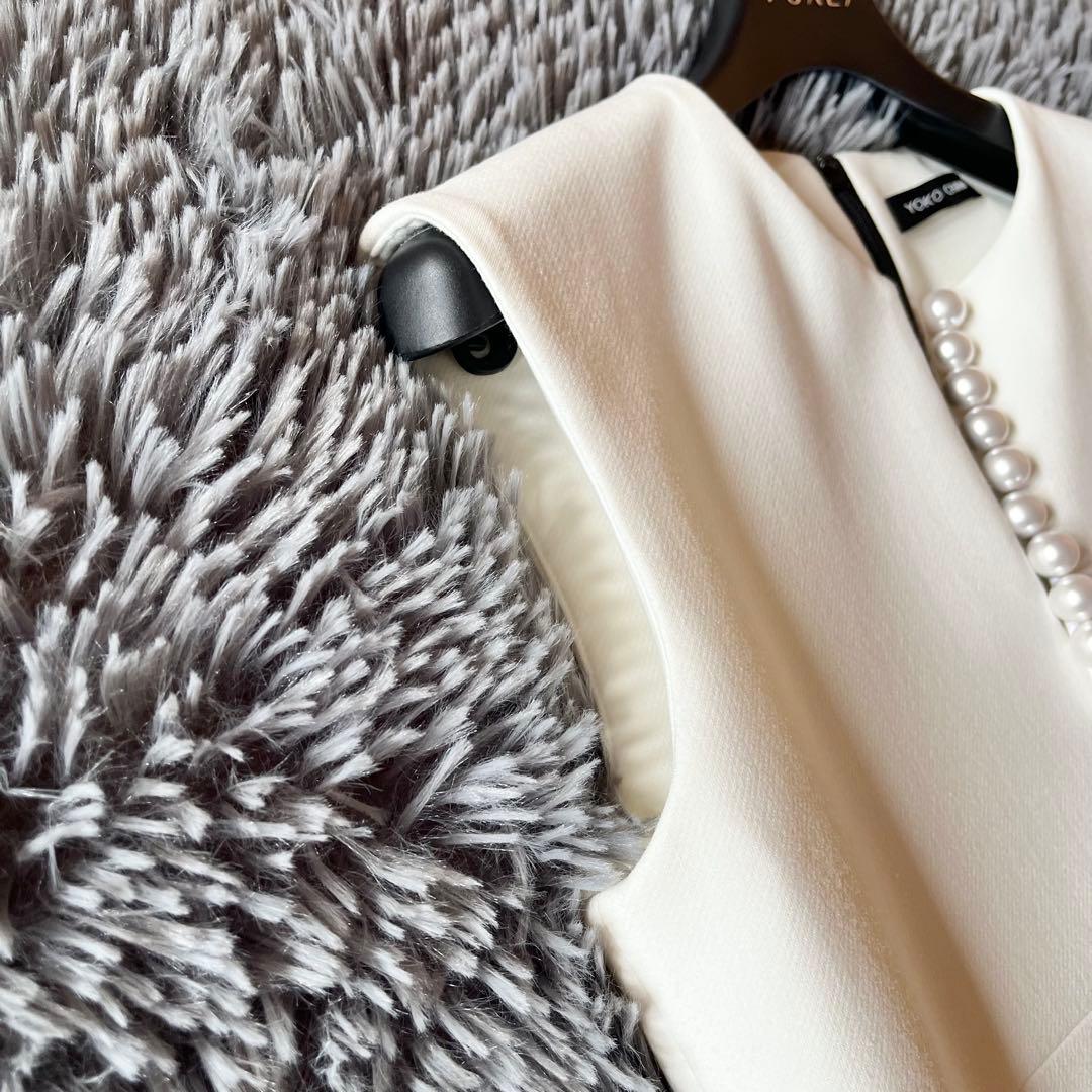 極美品✨ ヨーコチャン パールドレス 膝丈ワンピース フォーマル ホワイト