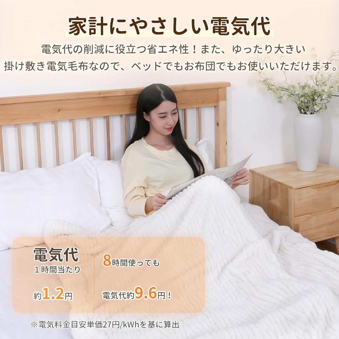 電気掛敷毛布 クイーン 白 電気毛布 電気敷き毛布 自動オフタイマー 洗濯可