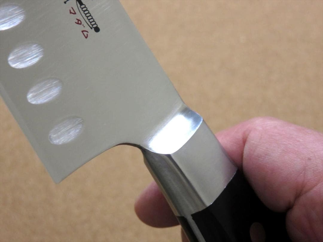 関の刃物 サーモン三徳包丁 175mm モリブデン 口金付 ディンプル 両刃万能