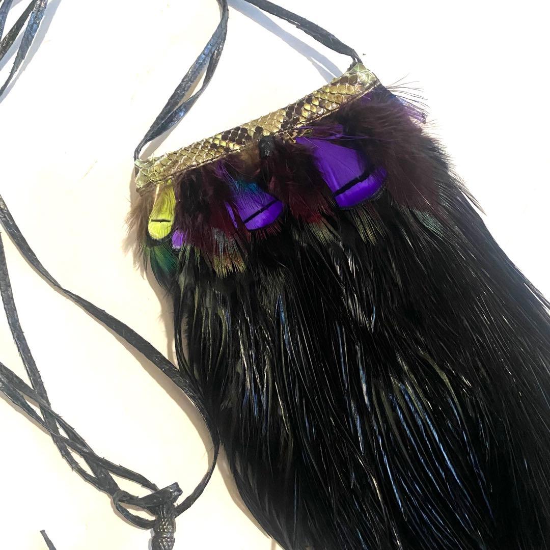 バッグ if six was nine BLK SNAKE+FEATHERS POUCH