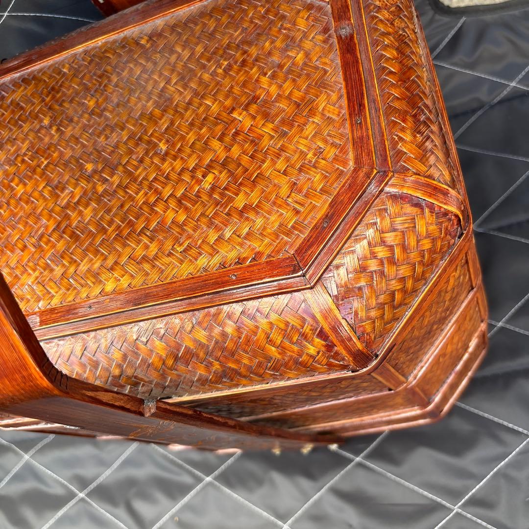 3段　竹細工？　アンティーク　収納ケース