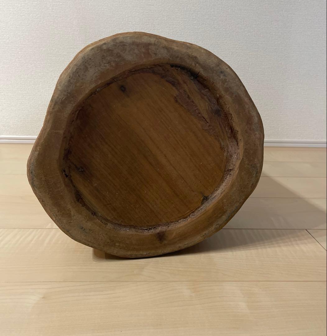 天然無垢材　古道具　レトロ　手桶型傘立て　花器　くり抜き 手桶型 置物 オブジェ