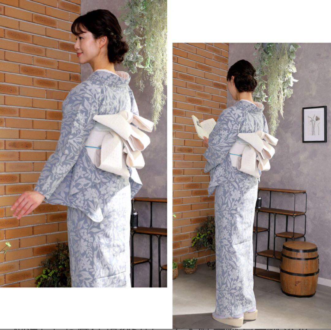 阿波しじら織り 抜染シリーズ グレー地 ぶどうと撫子