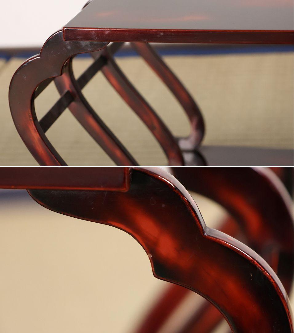 時代 漆芸 鶴図 金銀蒔絵 曙塗 八足 二段卓 木製 花台 銀露【MA661】