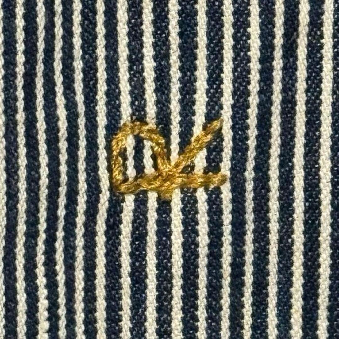 45R インディゴ染 バンドカラーシャツ ストライプ ヒッコリー 刺繍