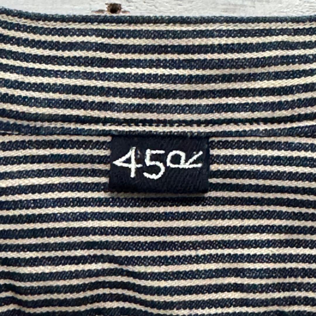 45R インディゴ染 バンドカラーシャツ ストライプ ヒッコリー 刺繍