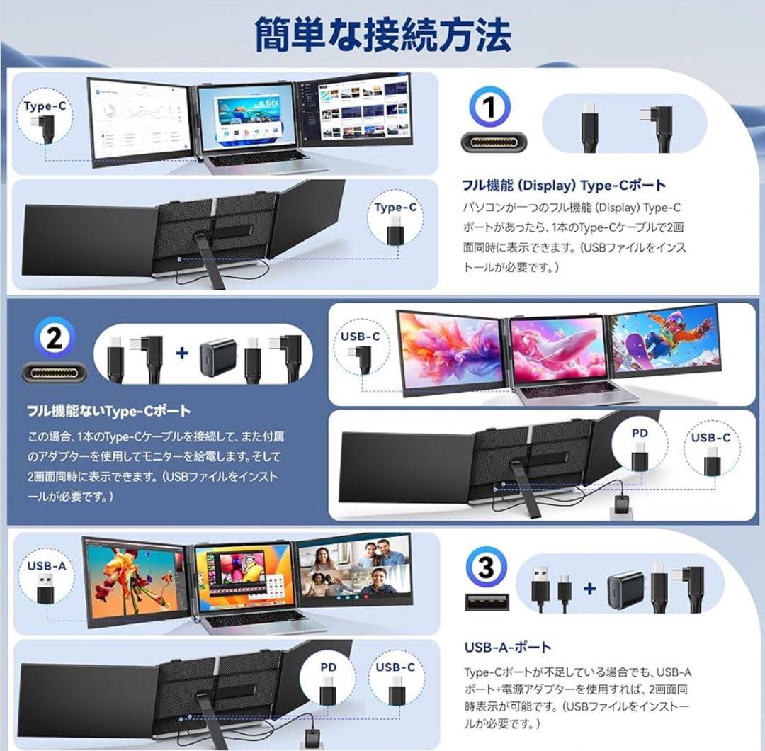 14インチ ディアルモバイルモニター【超薄型・超軽量】 2画面 ノートパソコン用