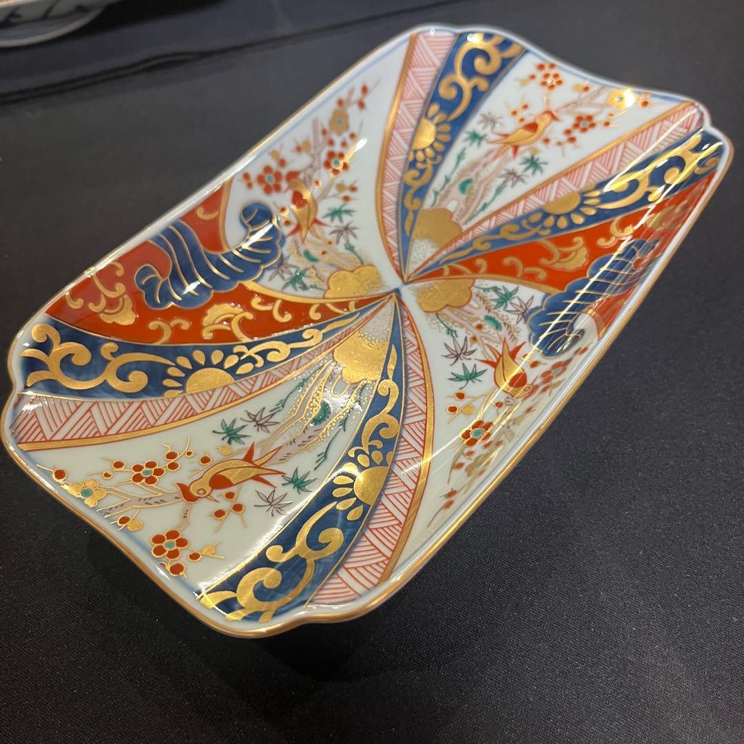 ゆ*う様 林九郎窯 色絵金彩 鳥文様 長皿｜有田焼・古伊万里風・和食器 5枚 セ