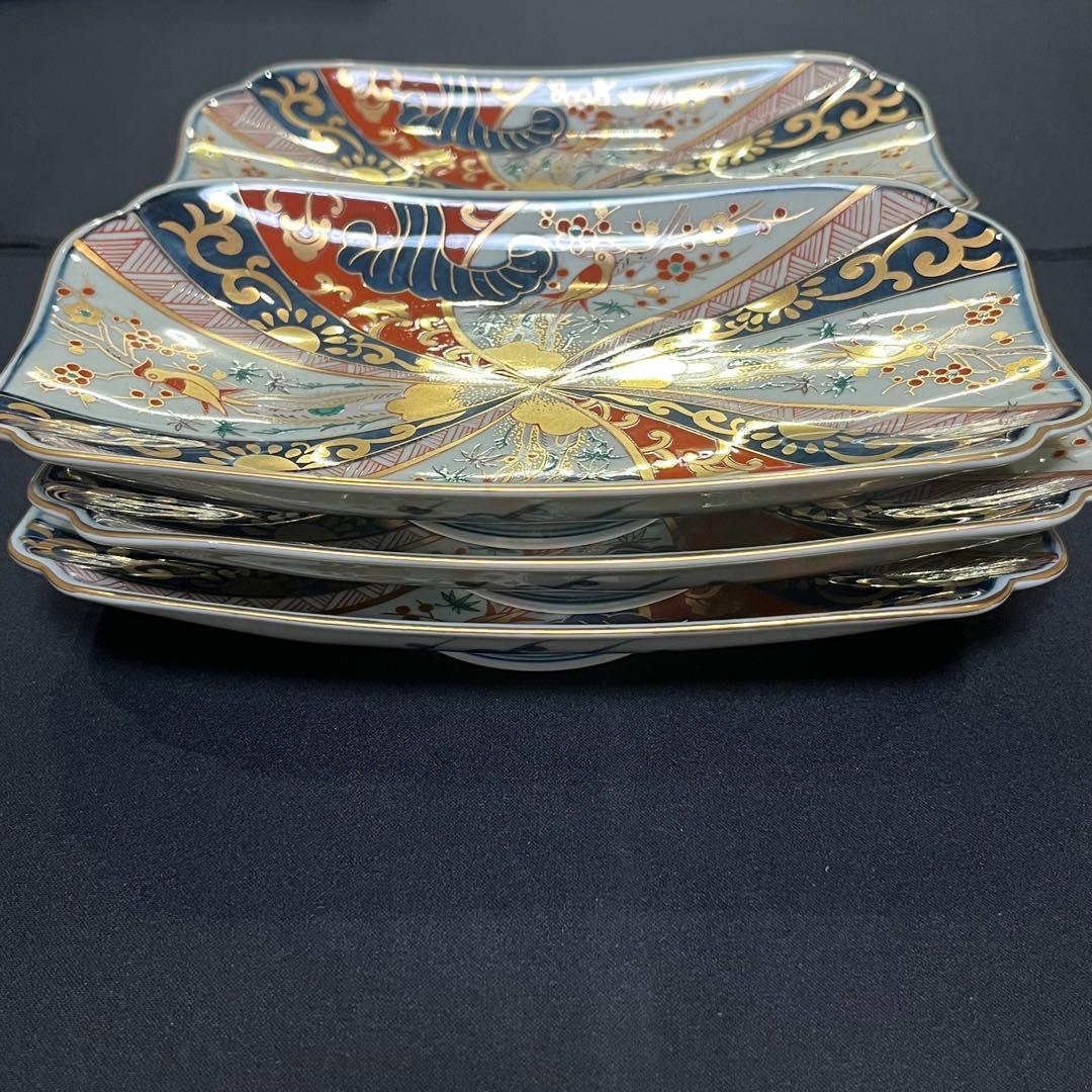 ゆ*う様 林九郎窯 色絵金彩 鳥文様 長皿｜有田焼・古伊万里風・和食器 5枚 セ