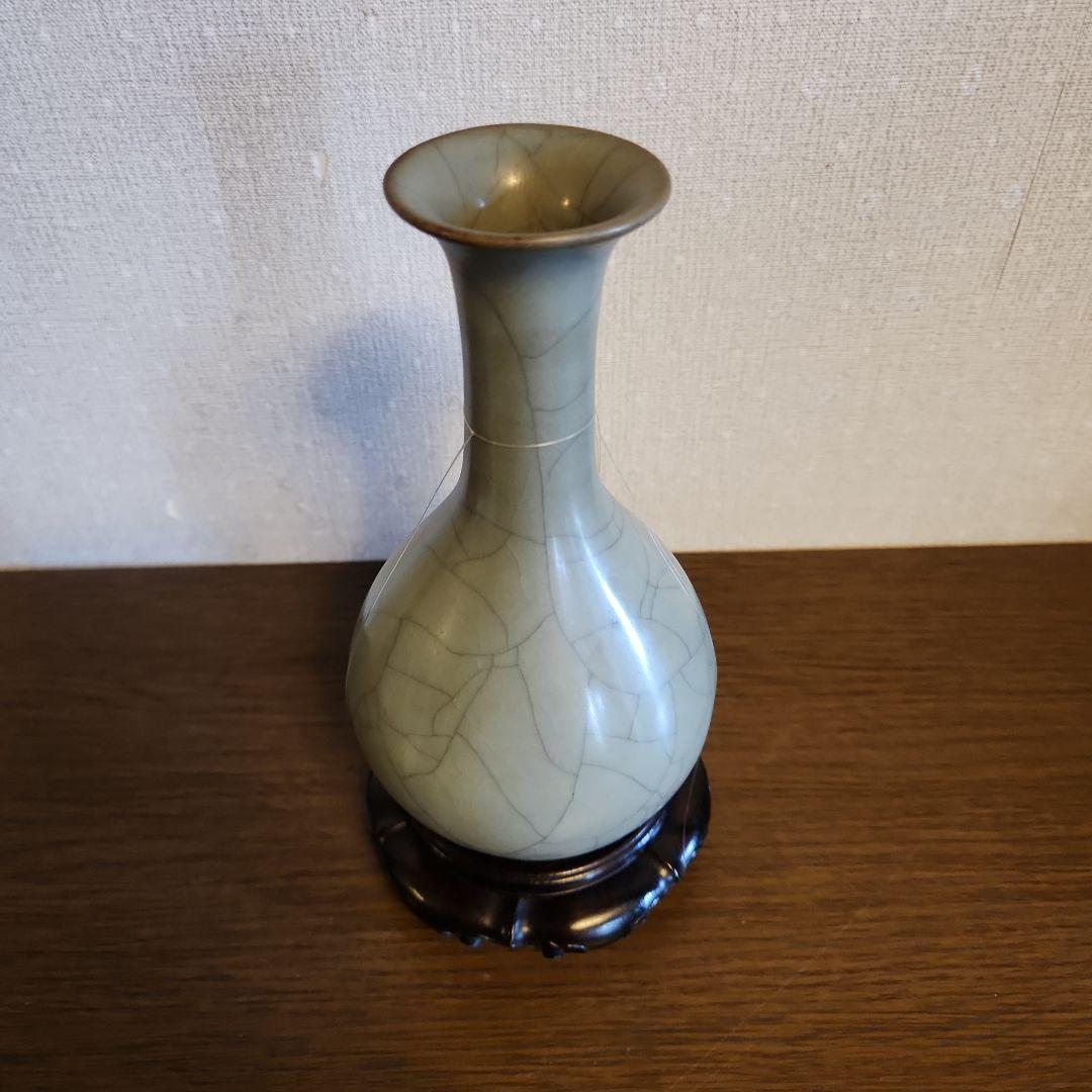 龍泉窯　青磁花瓶　明朝時代　貫入　花入　華道具　骨董品　共箱