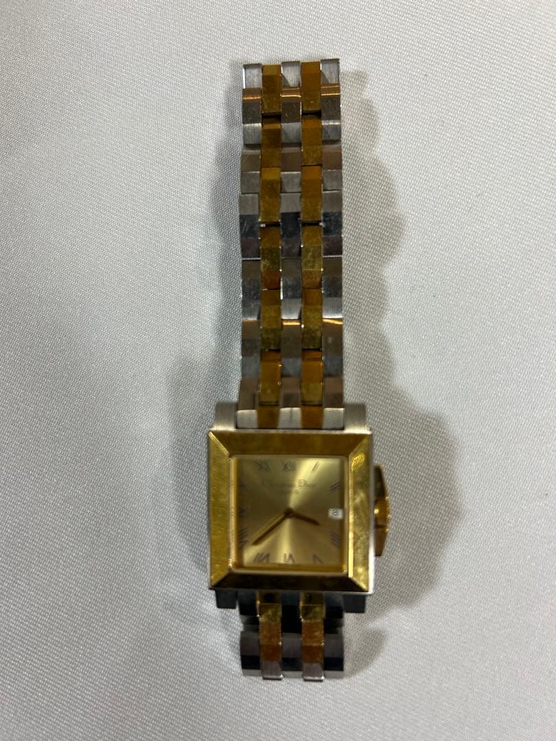 Christian Diorゴールドシルバーコンビ スクエア腕時計