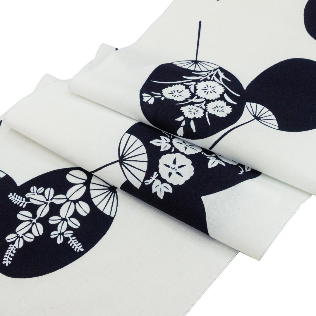 新品竺仙特撰高級ゆかた反物「日本の夏」日本製☆綿100%工芸夏うちわ文白藍染友禅