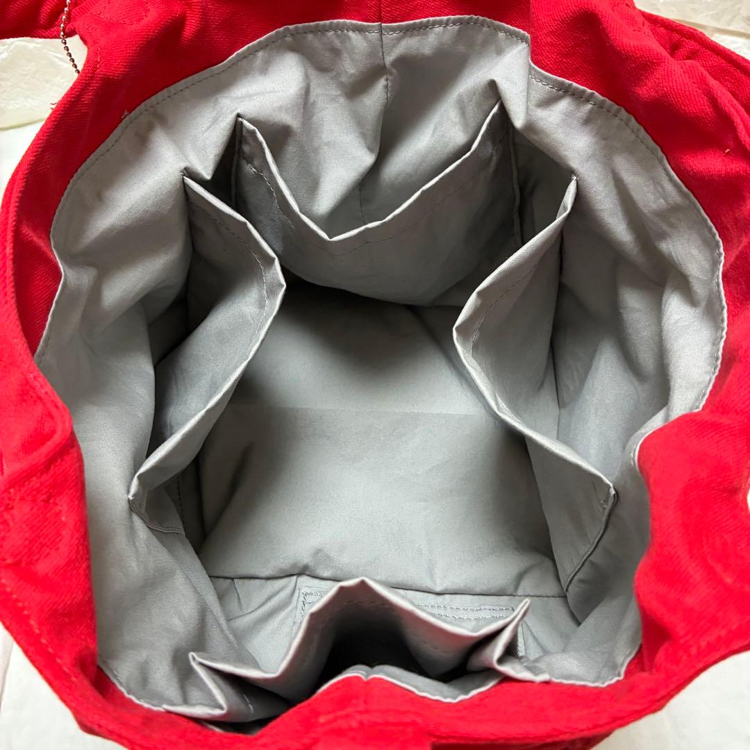 デニムリメイク　ハートのキーロック付きキューブバック　朱赤　カラーデニム