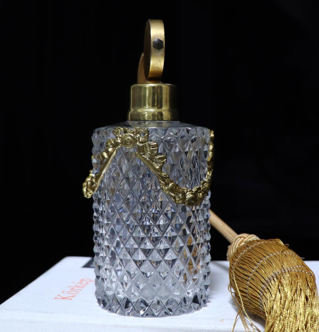 オールド・バカラ 珍品 ブロンズ装飾 ディアマンビゾー バルブ式アトマイザー