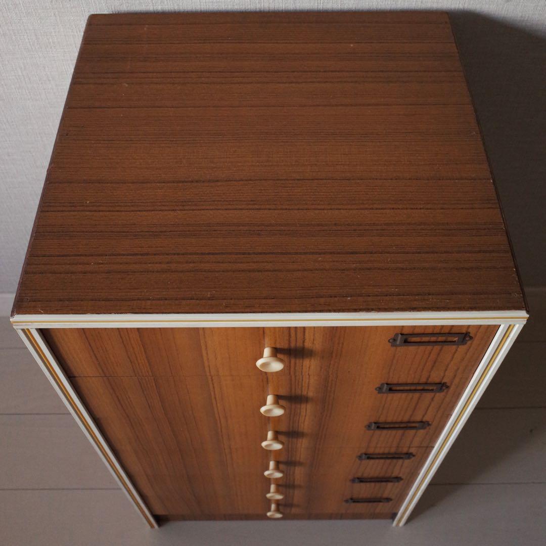 昭和レトロ　小引き出し　6段　スモールチェスト　アンティーク家具　文具収納　木目