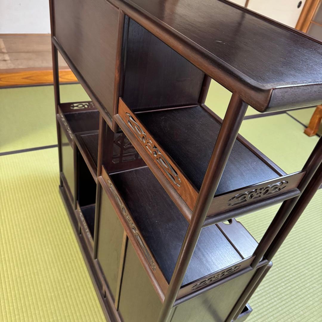 【美品】唐木 棚　無垢 茶棚 高さ違い棚 茶箪笥 レトロ　送料込