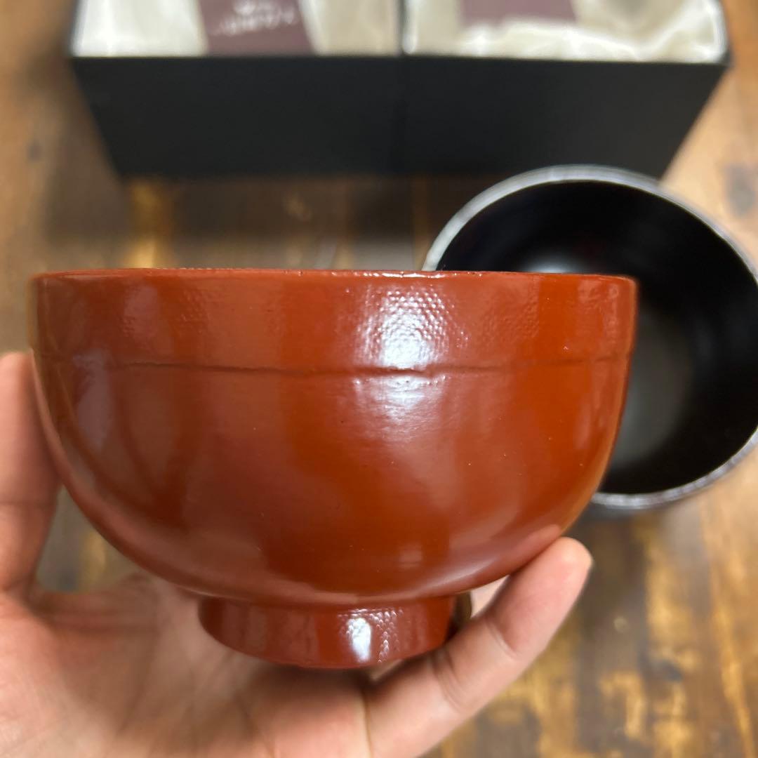 山岸厚夫 渕布汁椀 河和田塗　根来　曙　2種　天然木　うるし工房錦壽