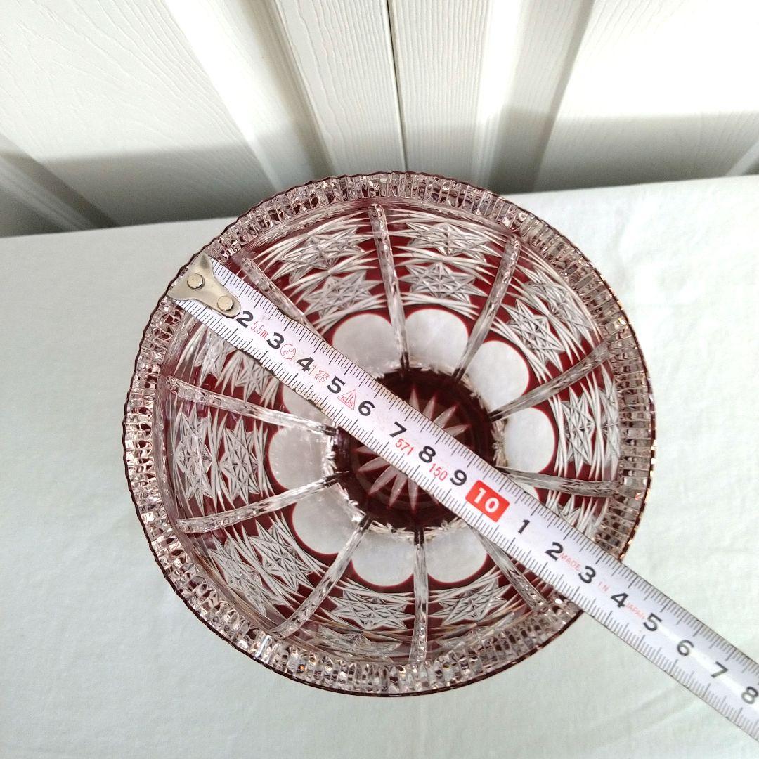 AjkaCrystal アイカクリスタル　色被せ　切子　レッド　赤　花瓶　大